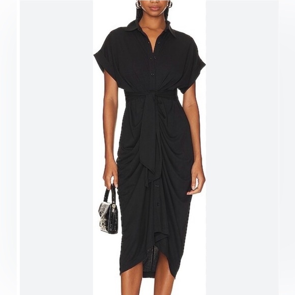 Steve Madden Dresses & Skirts - Steve Madden- Tori Satin Black Belted Shirt Dress- NWT Size 2